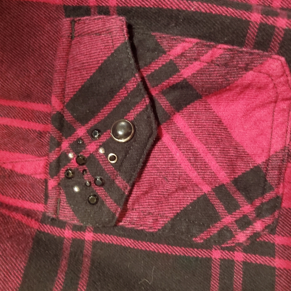 Harley Davidson Plaid Pearl Snap Embrodiered And Studded Shirt - Picture 3 of 12